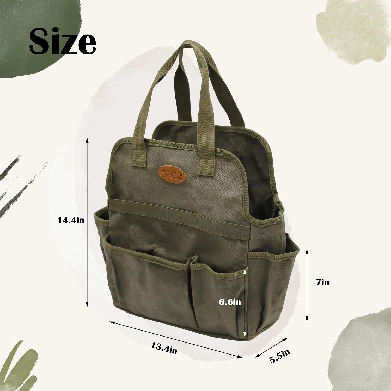 Waxed Canvas Utility Tote Bag, Large Capacity Multi-Pocket Garden Tool Bag, Heavy Duty Waterproof Work Tote for