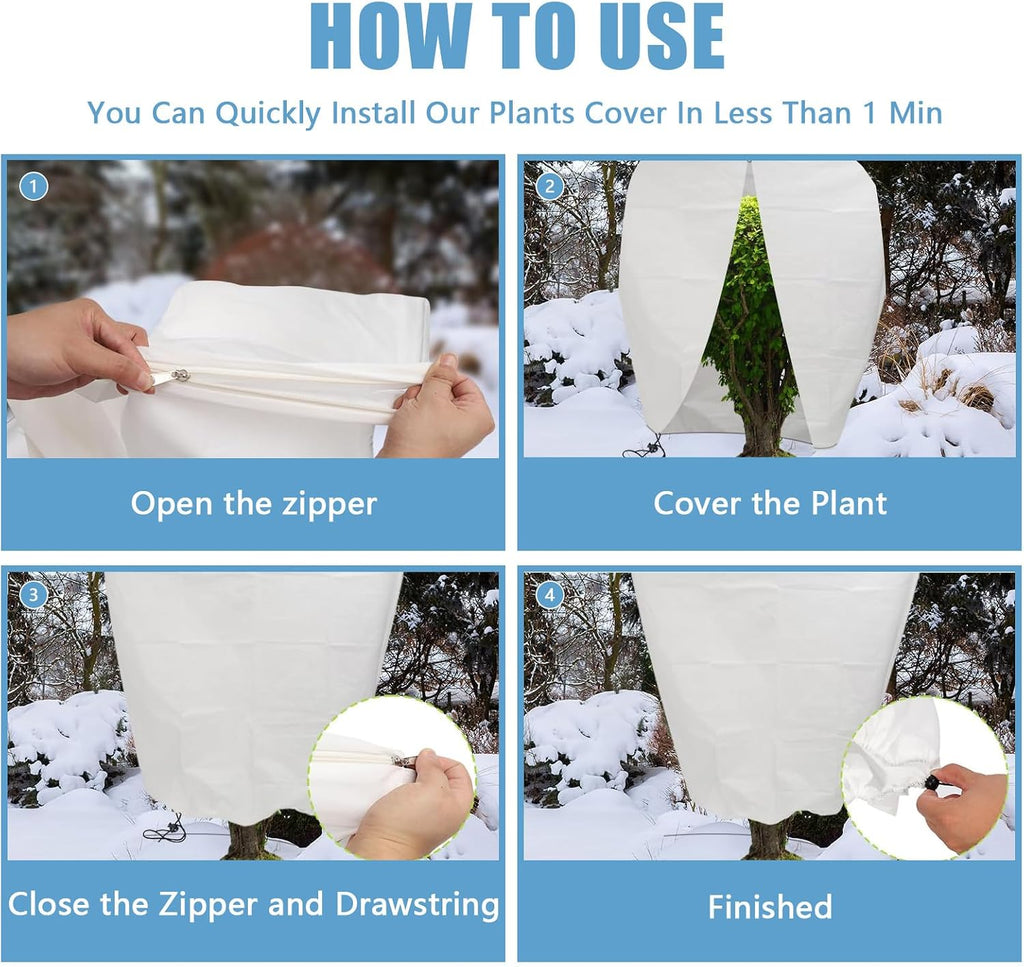 Plant Covers Freeze Protection, 78" x 98" 2.5oz/yd² Reusable Frost Cloth with Drawstring, Winter Plants Jacket Warm