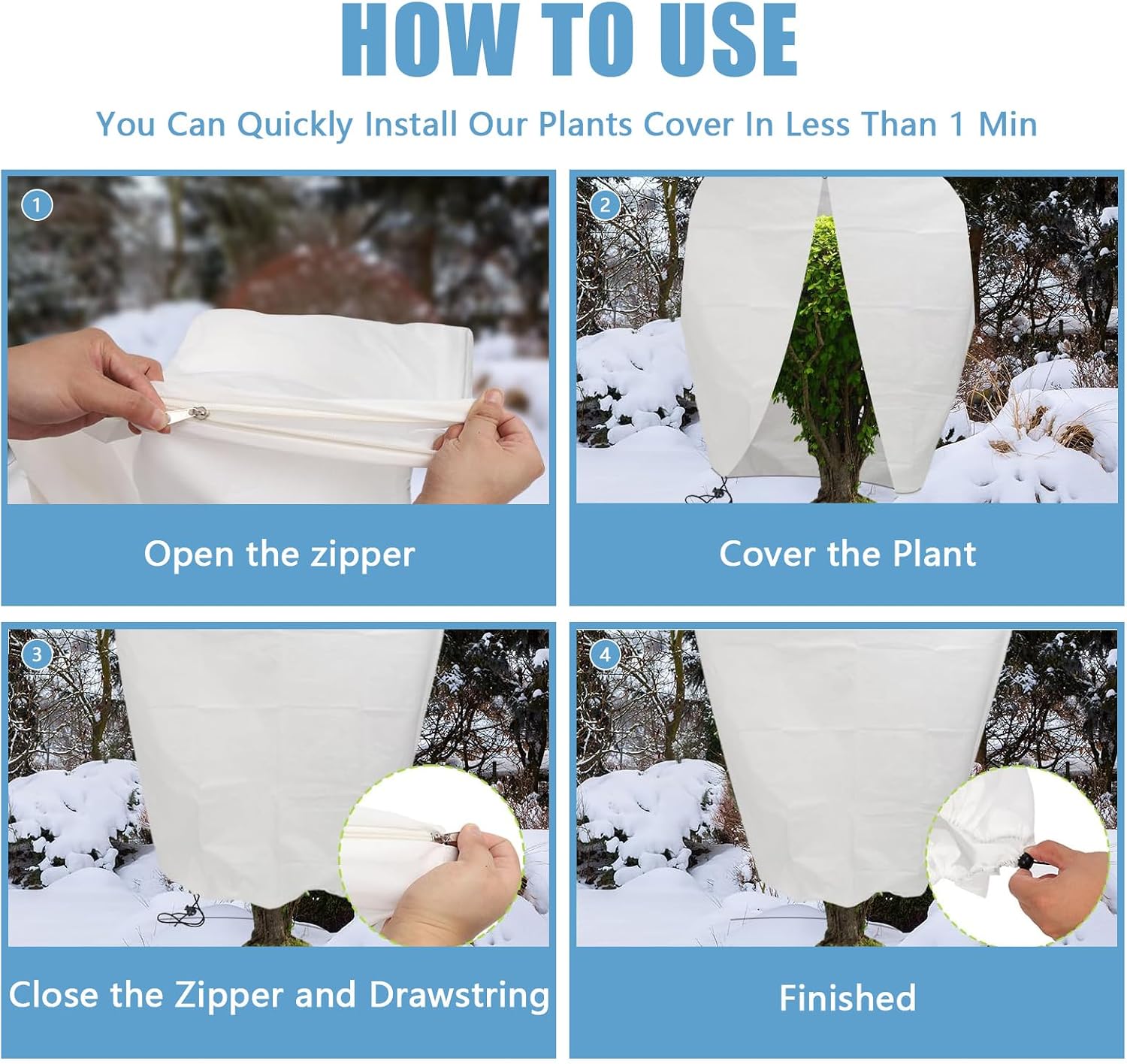 Plant Covers Freeze Protection, 78" x 98" 2.5oz/yd² Reusable Frost Cloth with Drawstring, Winter Plants Jacket Warm