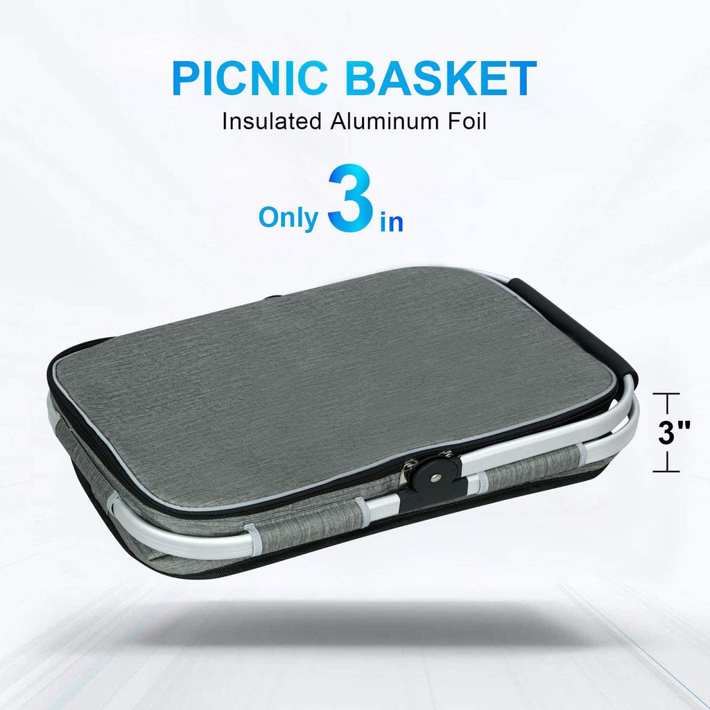 LIQING 35L Large Picnic Basket 2 Layers of Internal Pockets Leak-Proof and Insulated ，Folding with Internal Support for