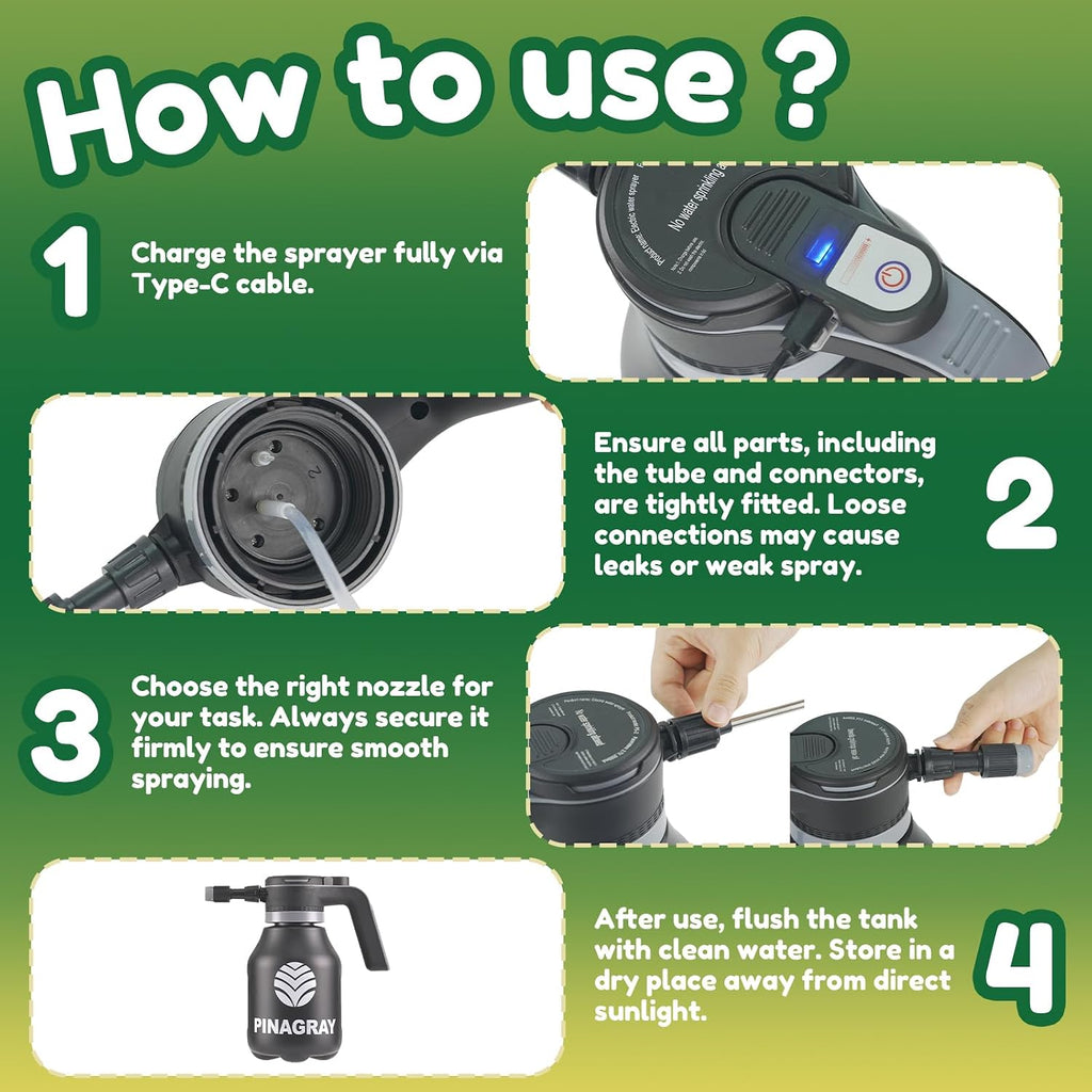 2L/0.5Gallon Upgraded Electric Water Sprayer with Thicker Body | precision nozzle + extension wand, 1hr runtime