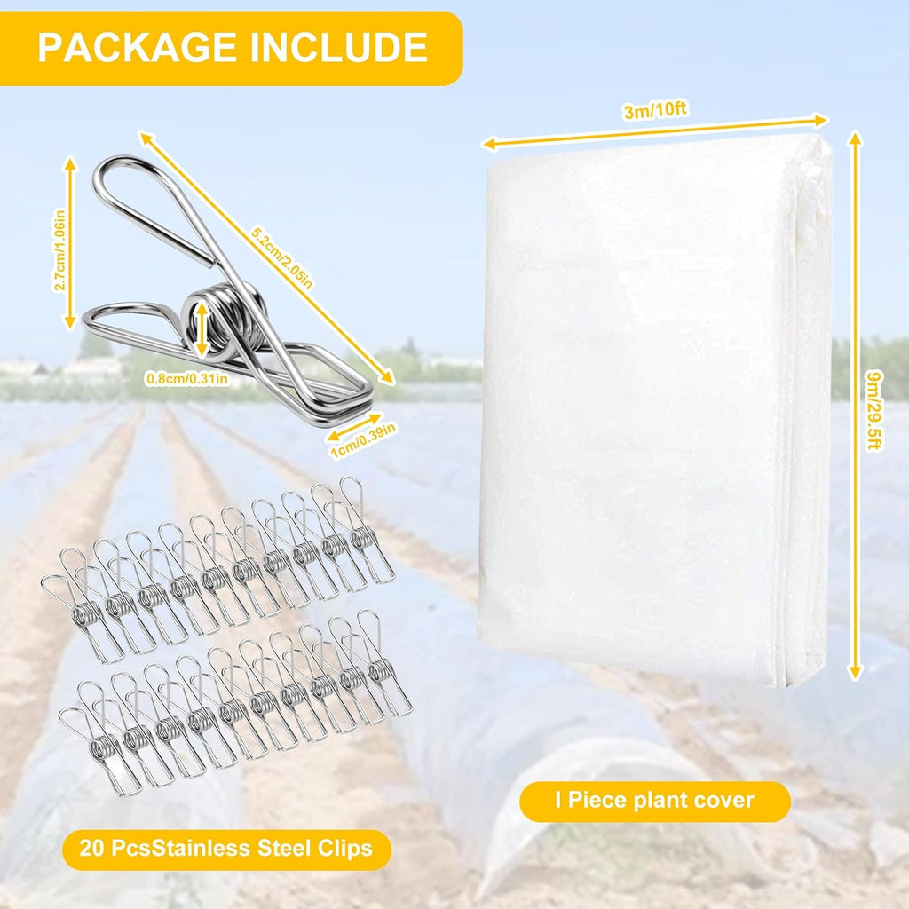Tefola Plant Covers Freeze Protection with 20 Stainless Steel Clips, 10 x 29.5Ft Frost Cloth Plant Blankets Floating