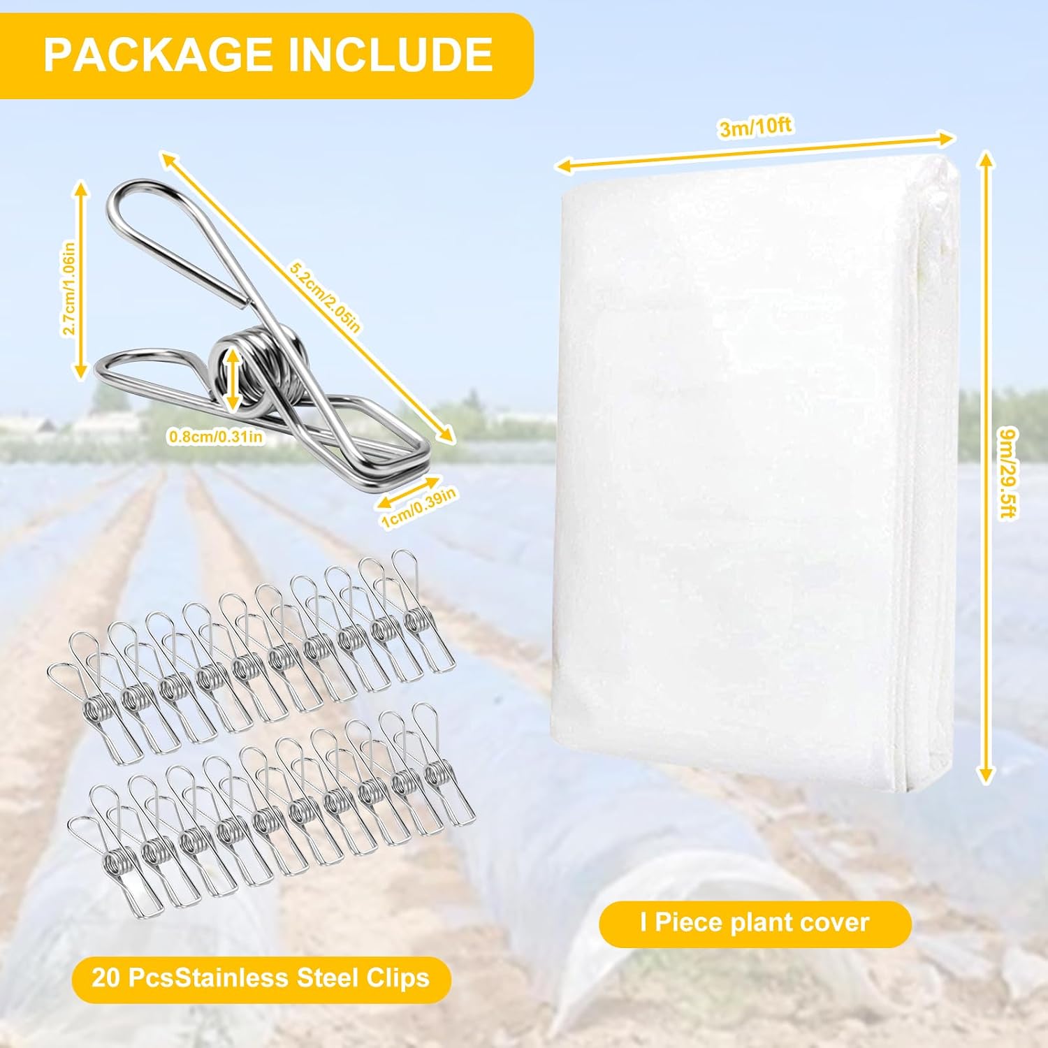 Tefola Plant Covers Freeze Protection with 20 Stainless Steel Clips, 10 x 29.5Ft Frost Cloth Plant Blankets Floating