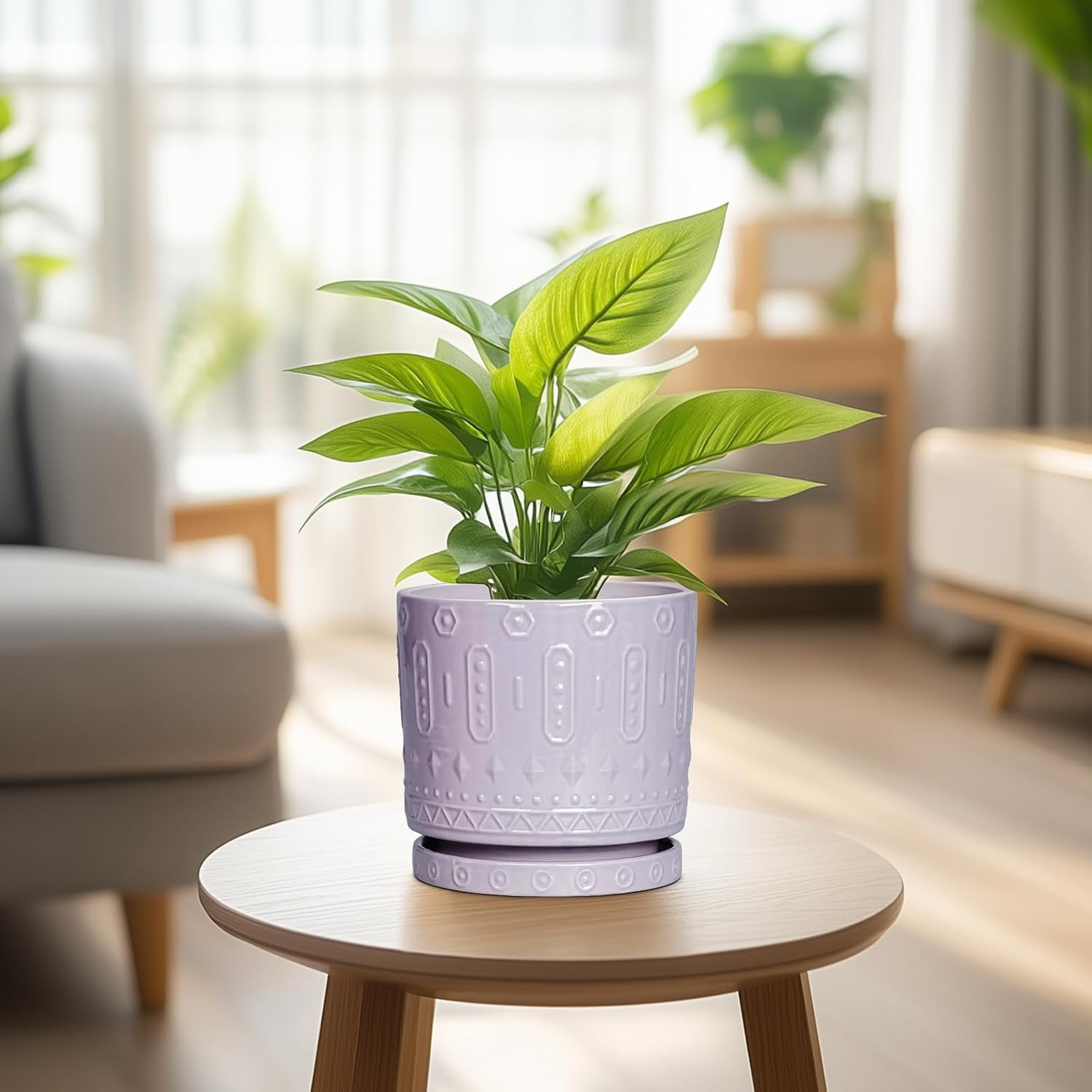 Eightpot Ceramic Pots for Plants, 6 Inch Plant Pot for Indoor Outdoor Plants, Round Planter with Drainage Holes and