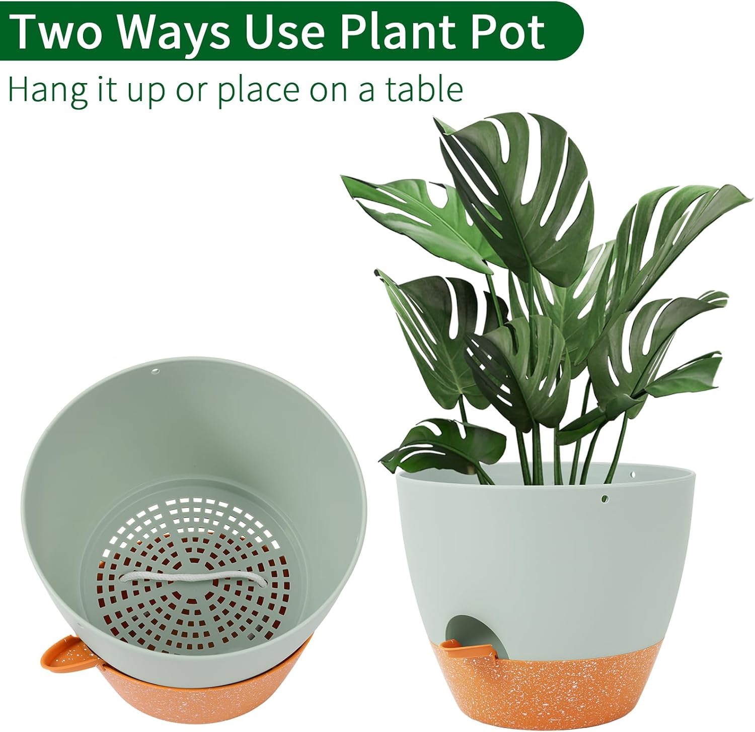 Hanging Planter, 10 inch Hanging planters for Indoor. Outdoor Plants, Self Watering Plant Pot, 2 Pack Large self