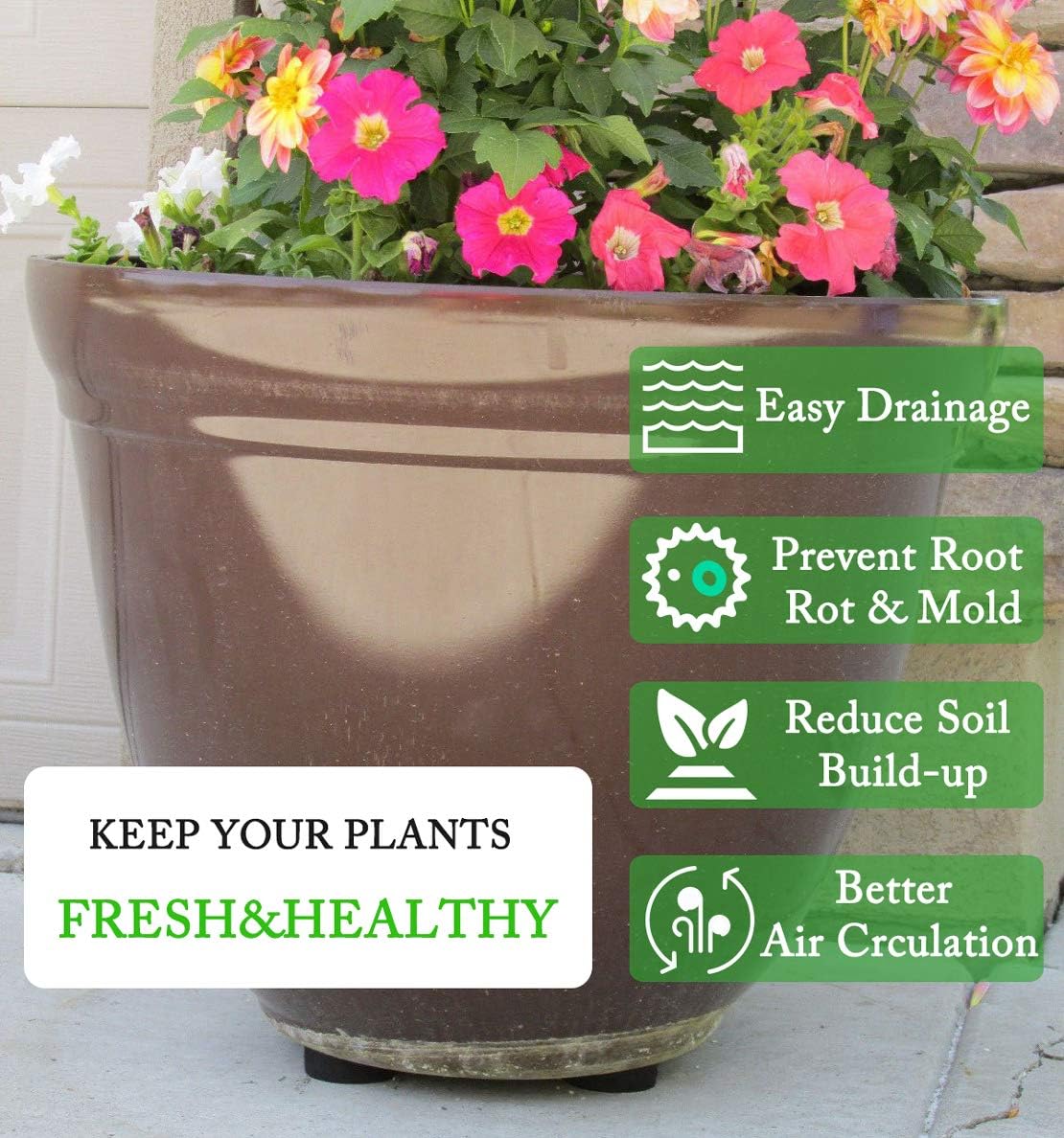 24 Pack Invisible Pot Feet with Enhanced Non-Slip Surface Grip Plant Pots and Flowers, Solid Rubber Pots Risers, Pot
