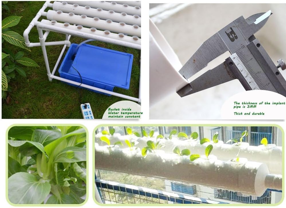 INTBUYING Hydroponics Growing System 72 Holes 8 Pipes 1 Layer Plant Site Grow Kit with 110V Water Pump, Nest Basket