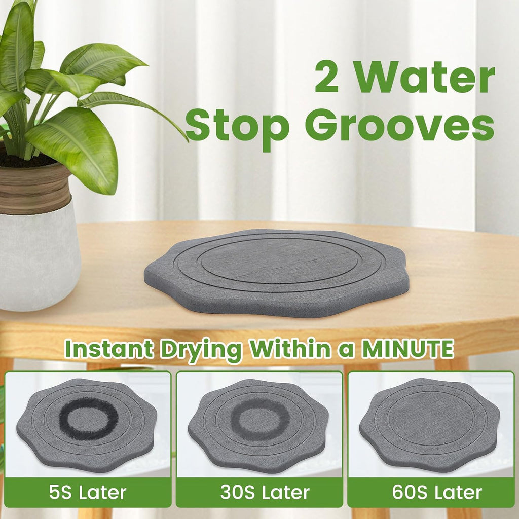 Plant Saucer for Indoors, 2 Packs 12 inch, Large Diatomaceous Earth Pot Saucers No Holes, Instant Dry Plant Drainage