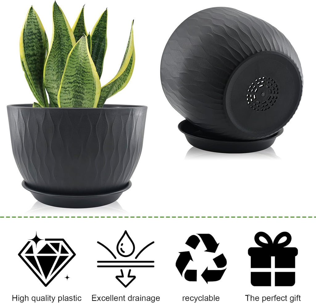 12/10/9 inch Plant Pots, 3 Pack Flower Pots for Outdoor Indoor Garden Plants, Large Planters with Multi Mesh Drainage