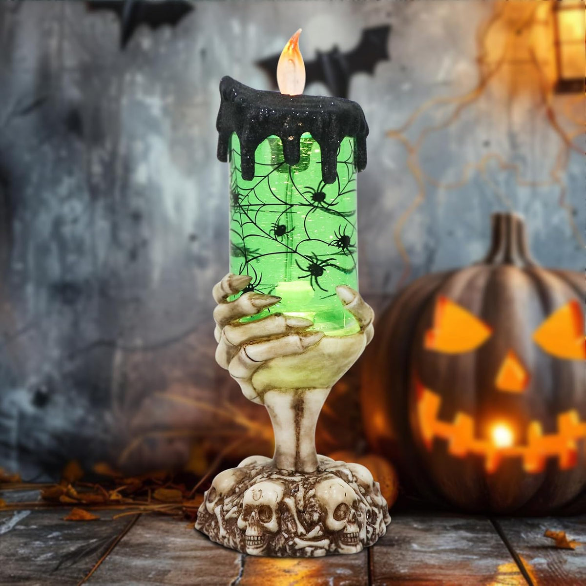 Eldnacele Spider Snow Globe Flameless Candle Battery Operated with Timer