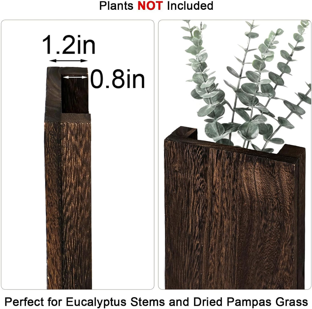 Wood Wall Decor Set of 2, Farmhouse Wall Planter for Small Spaces | wall vase and candle sconce in one, eucalyptus and