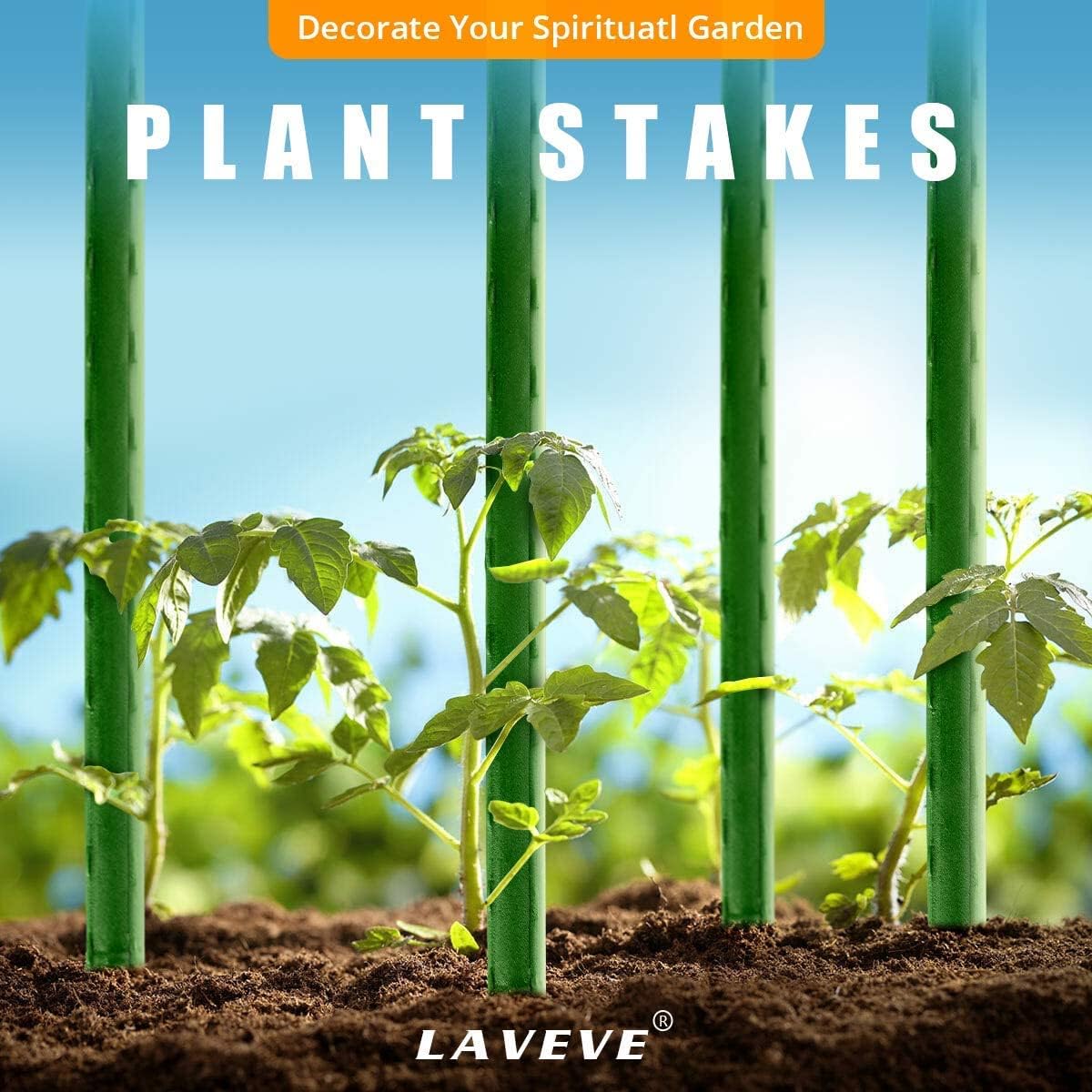 LAVEVE Garden Stakes 58-Inch Heavy Duty Steel Plant Stake with Plastic Coat | Tomato Stakes, Plant Support Poles for