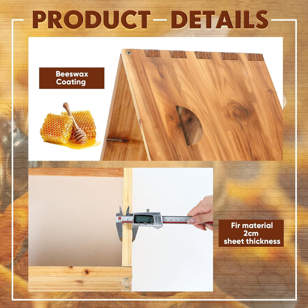 Colingmill 1 Pieces Deep Bee Box for 10 Frame Unassembled Hive Brood Box with Wax Coating,Beekeeping Brood Boxes with