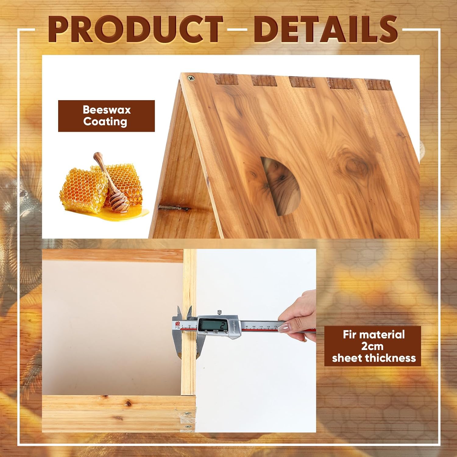 Colingmill 1 Pieces Deep Bee Box for 10 Frame Unassembled Hive Brood Box with Wax Coating,Beekeeping Brood Boxes with