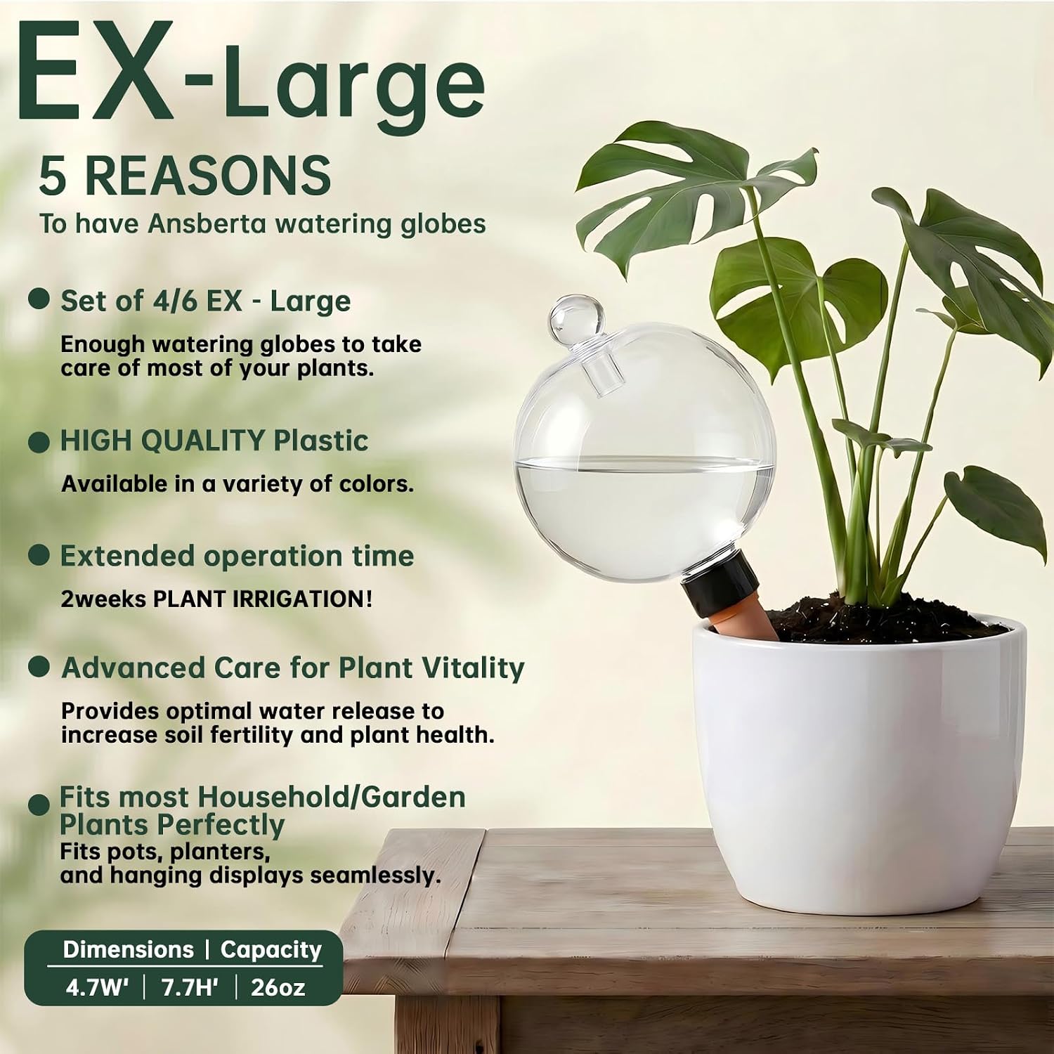 EX-Large Plant Watering Globes with Cover 26oz Top Fill Plastic Water Bulbs Self Watering Planter Inser, Slow Release