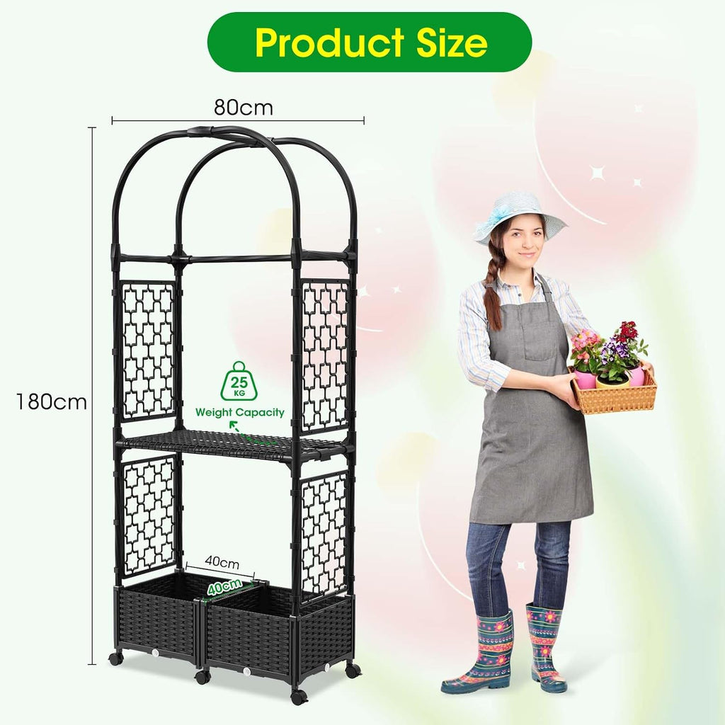 Planter Box with Trellis,5.9ft/71in Self Watering Raised Garden Bed with Wheels and Storage Shelf,Drainage Holes,for