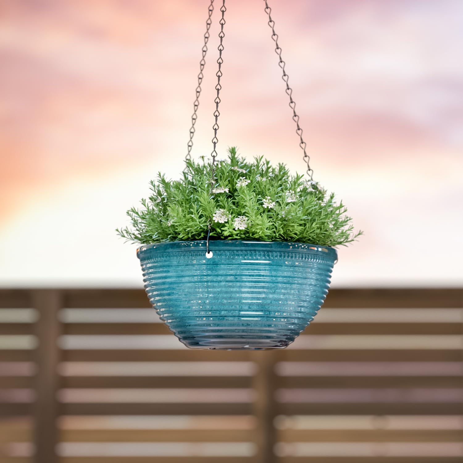 10 Inch Glazed Hanging Planters for Indoor Outdoor Plants, 2 Pack, Blue | hanging Baskets with Drainage Hole, Ceramic