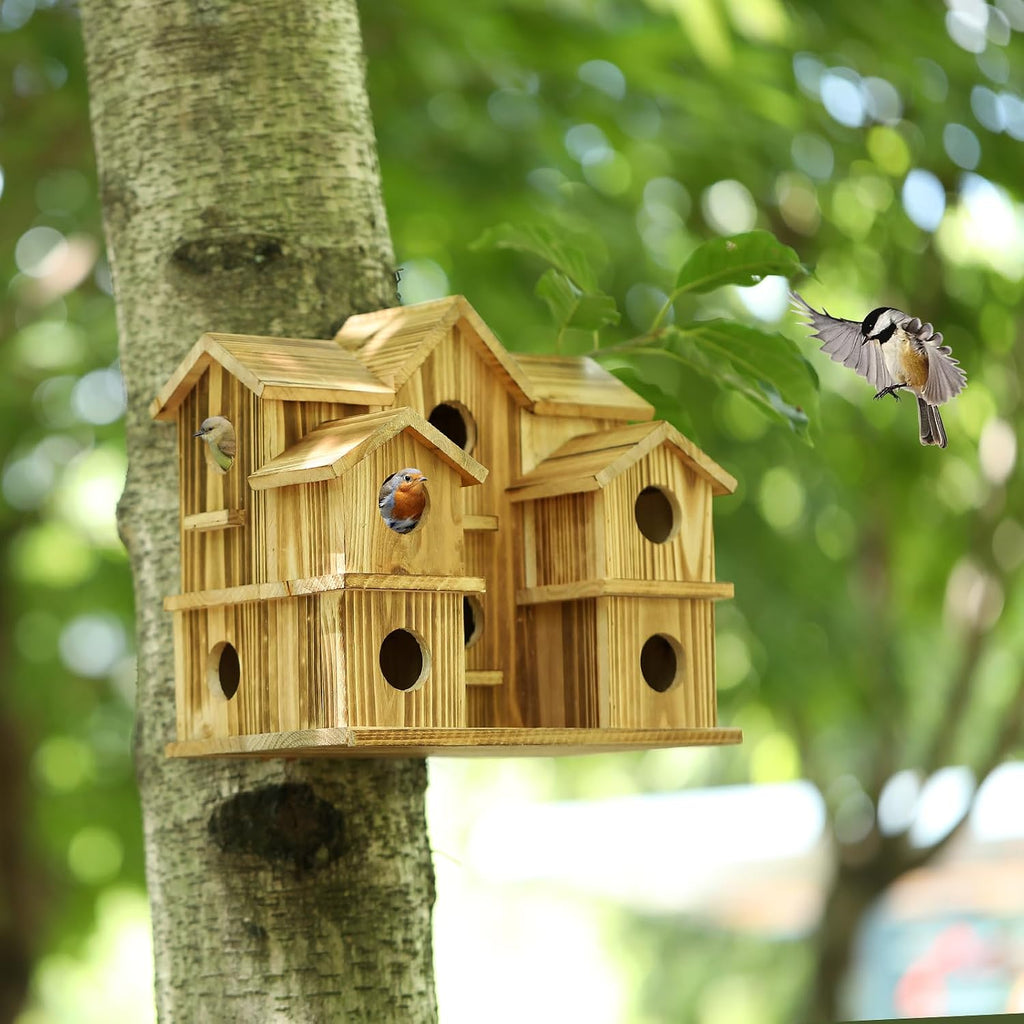 Bird Houses for Outside 10 Hole Bird House Room for 10 Bird Families Large Bird House for Garden/Courtyard/Backyard