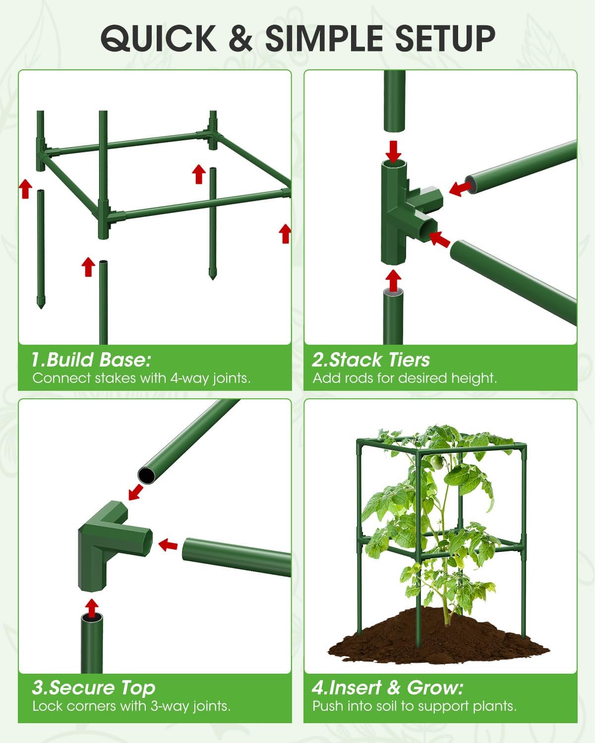 3 Pack Tomato Cages,Square Tomato Plant Stakes Support Cages Trellis for Garden Climbing Vegetables Flowers