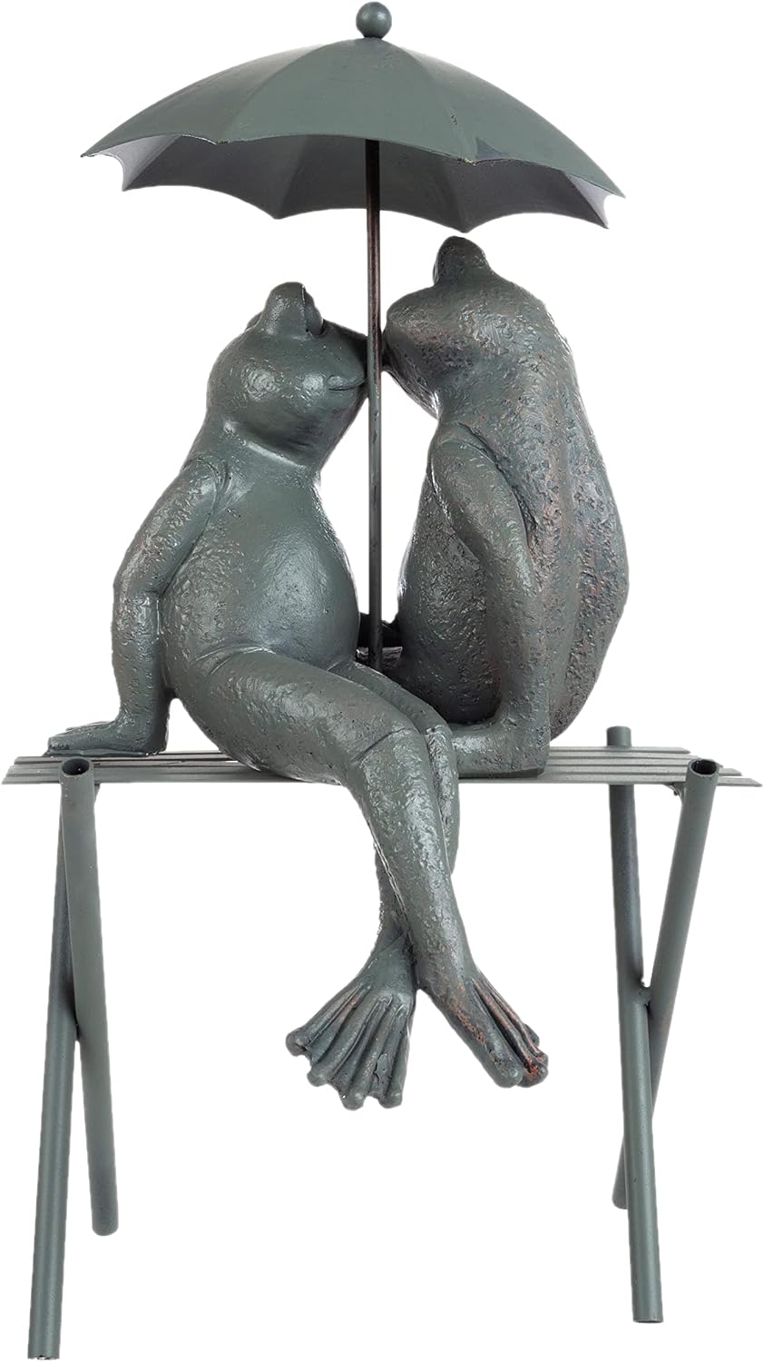 Pure Garden Resin Whimsical Frog Couple Statue, Bronze, 8" x 6.25" x 14.5" | Romantic Animal Figurine for Outdoor