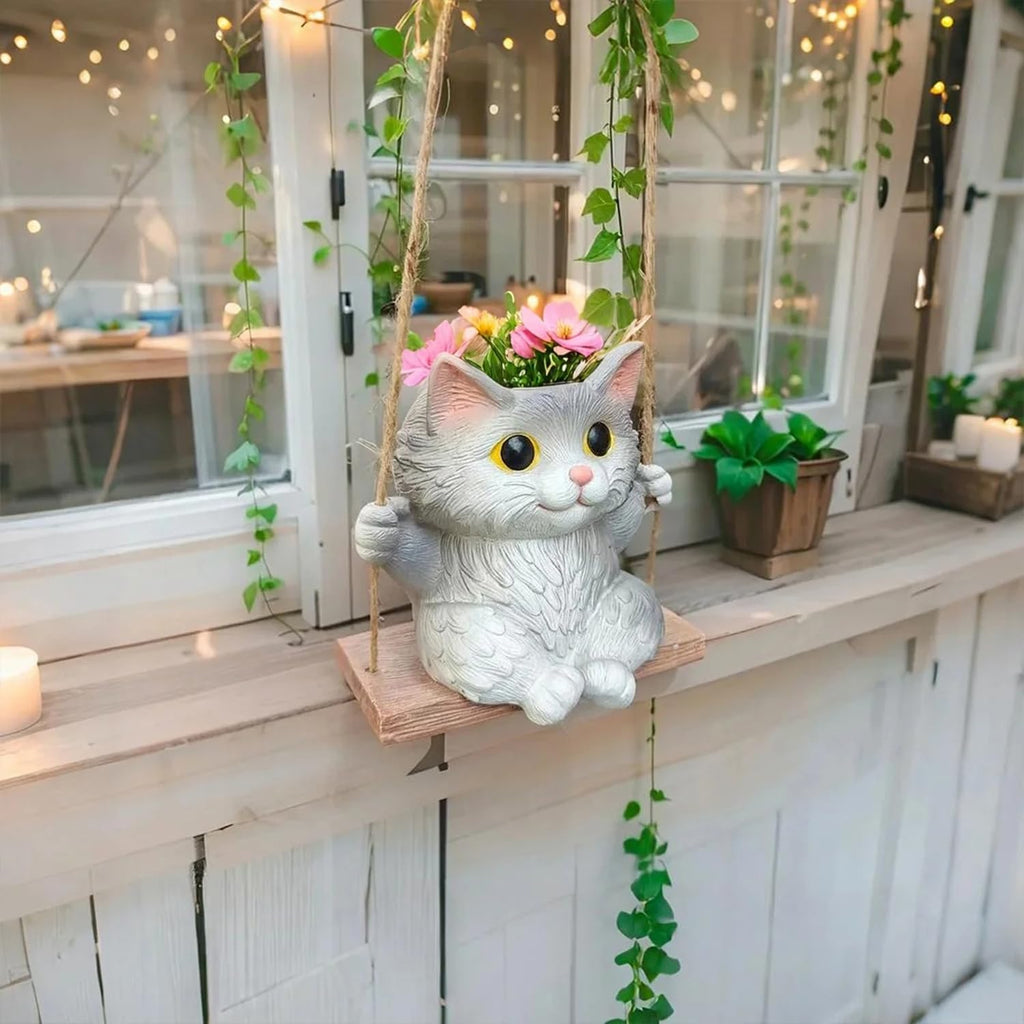 Cat Hanging Planters for Indoor Plants with Drainage Hole | Small Cute Hanging Planters Succulent Pots, Unique Resin