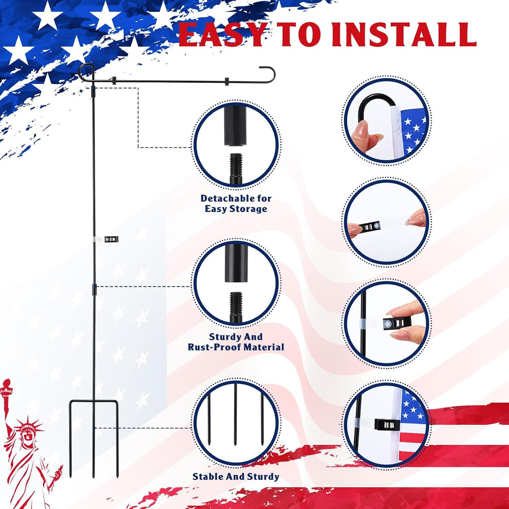 Therwen 12 Pack Garden Flag Stand 36.2 x 16.5 Yard Flag Holder Heavy Duty, with 3 Prong Base, Decorations,with Clip