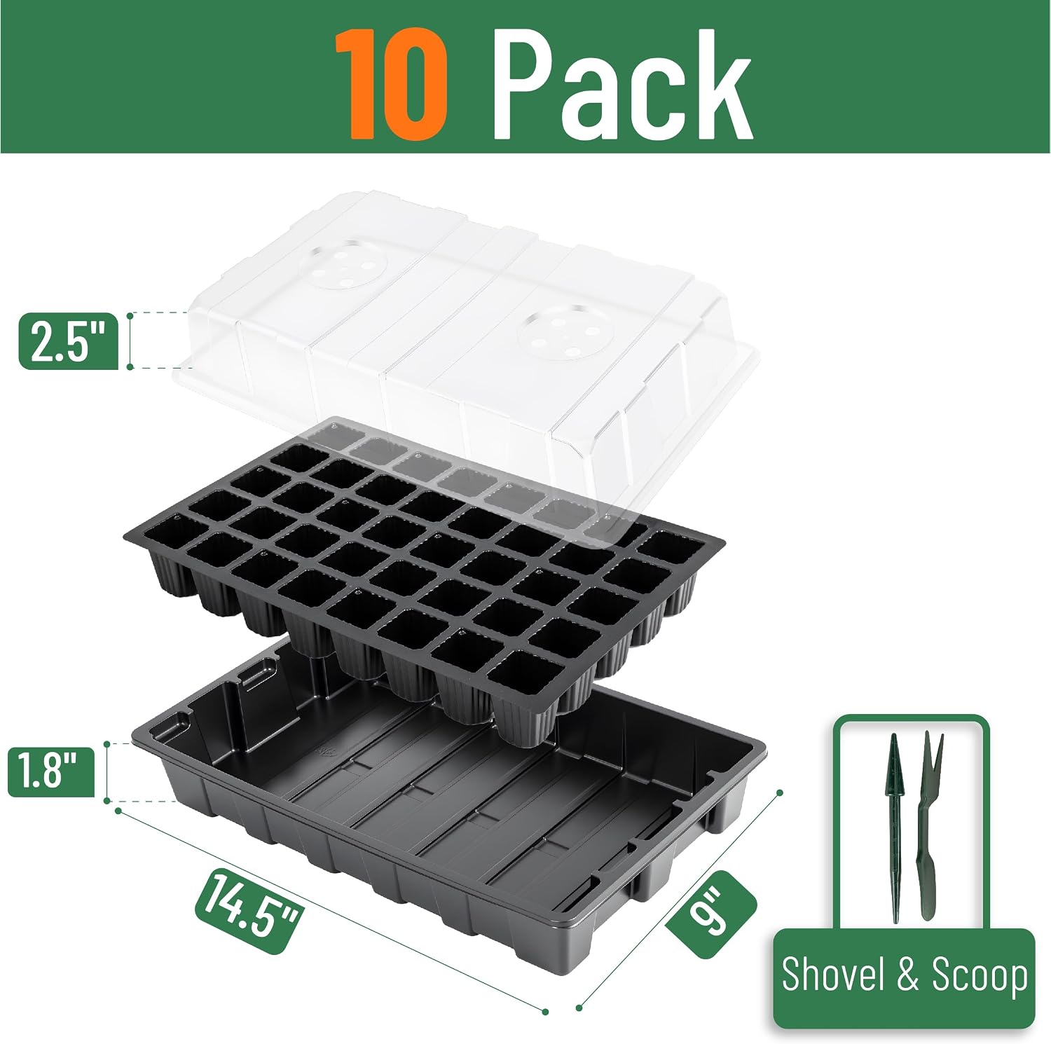 Mr. Pen- Seed Starter Tray Kits, 10 Pack, Total 400 Cells | Durable Plant Germination Trays with Humidity Vented Domes