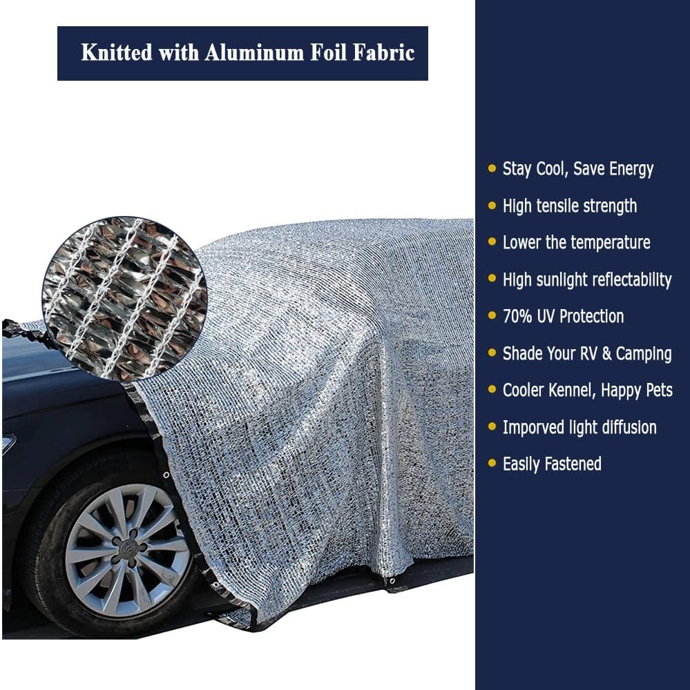 70% Aluminet Shade Cloth, 10 x 20 FT, Reflective Sun Shade | Breathable Shade Mesh for Patio, Car, RV & Camping