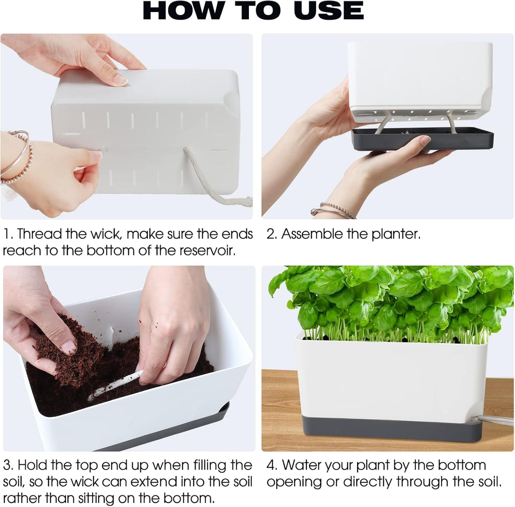 Self Watering Planters Pots for Indoor Plants, 7 Pack 4+8+17 Inch Plastic Window Boxes Planters Herb Planter, Rectangle