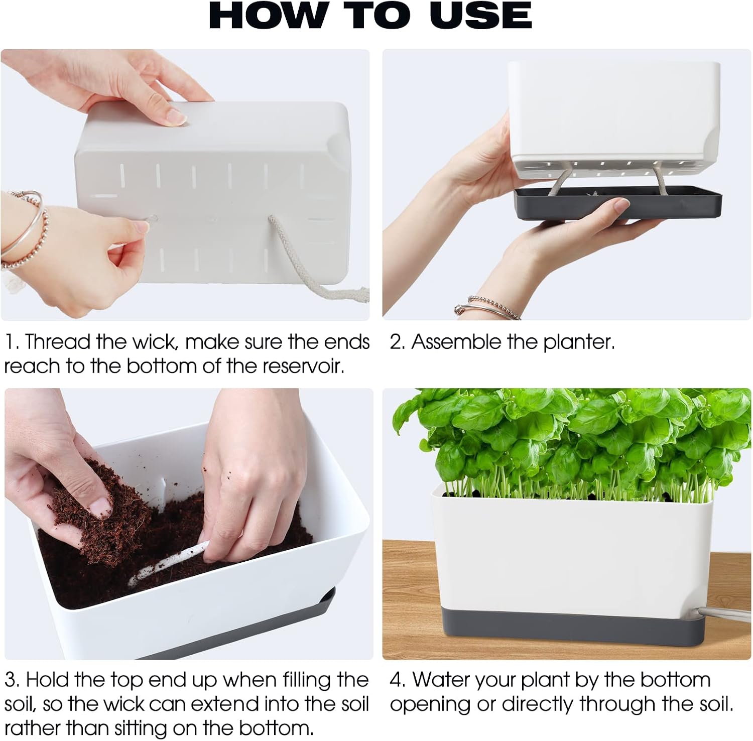 Self Watering Planters Pots for Indoor Plants, 7 Pack 4+8+17 Inch Plastic Window Boxes Planters Herb Planter, Rectangle