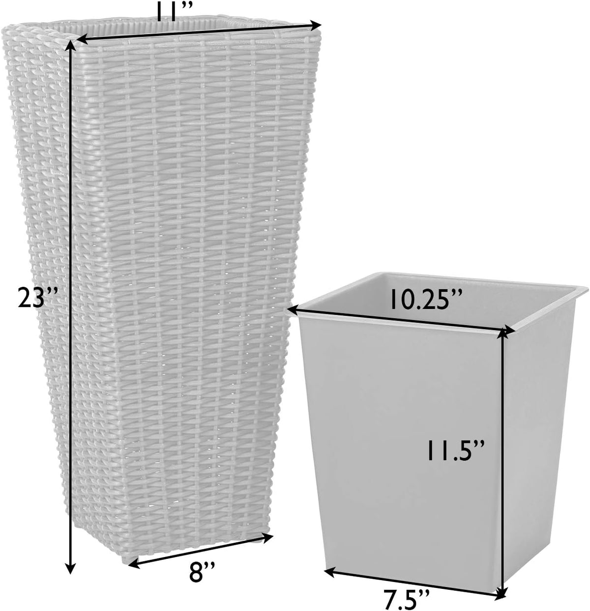 62501 Alto Wicker All-Weather Planter Set with Liners Tall Plant Decor Box for Outdoors Patio Herb Garden Furnishings
