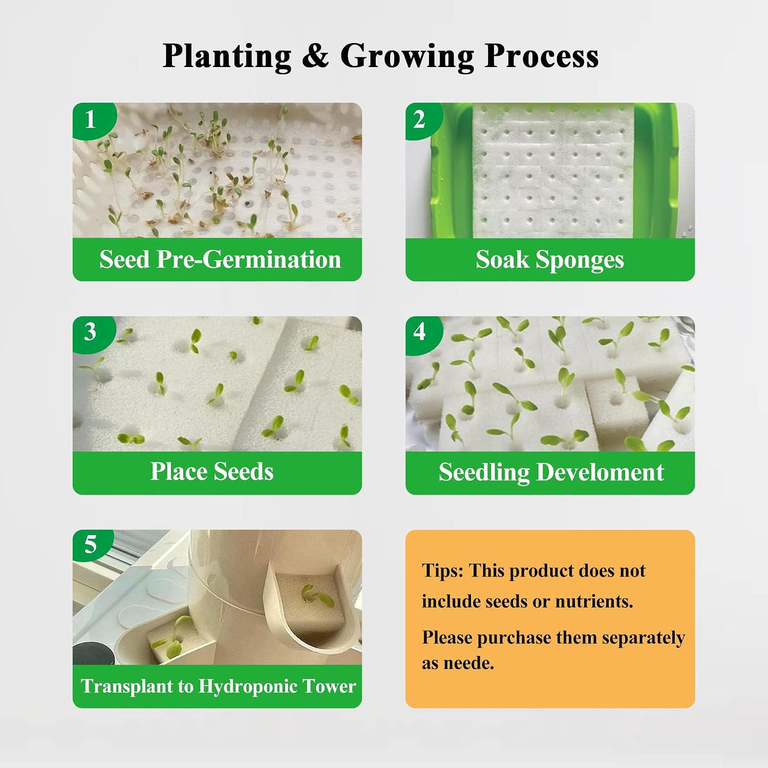 Hydroponics Growing System, 30-Plant Indoor Hydroponic Tower with Timer and Pump System, Plants Germination Kit