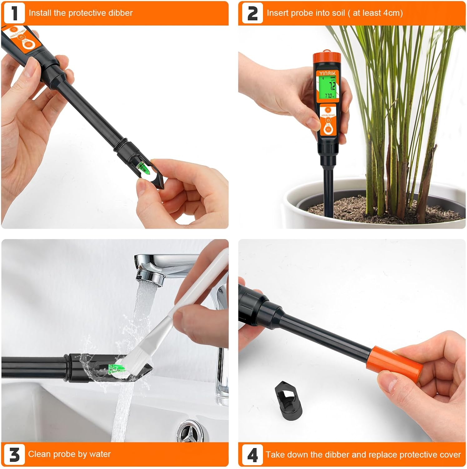 Digital pH Meter for Soil, YINMIK Soil pH Tester for Potted Plants | Professional pH Reader for Soil and Water,Soil pH