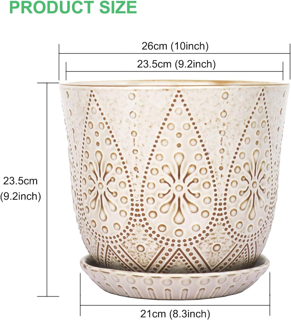 Gepege 10 Inch Ceramic Plant Pot for Indoor Plants with Drainage & Saucer | Large ceramic plant pot with drainage hole