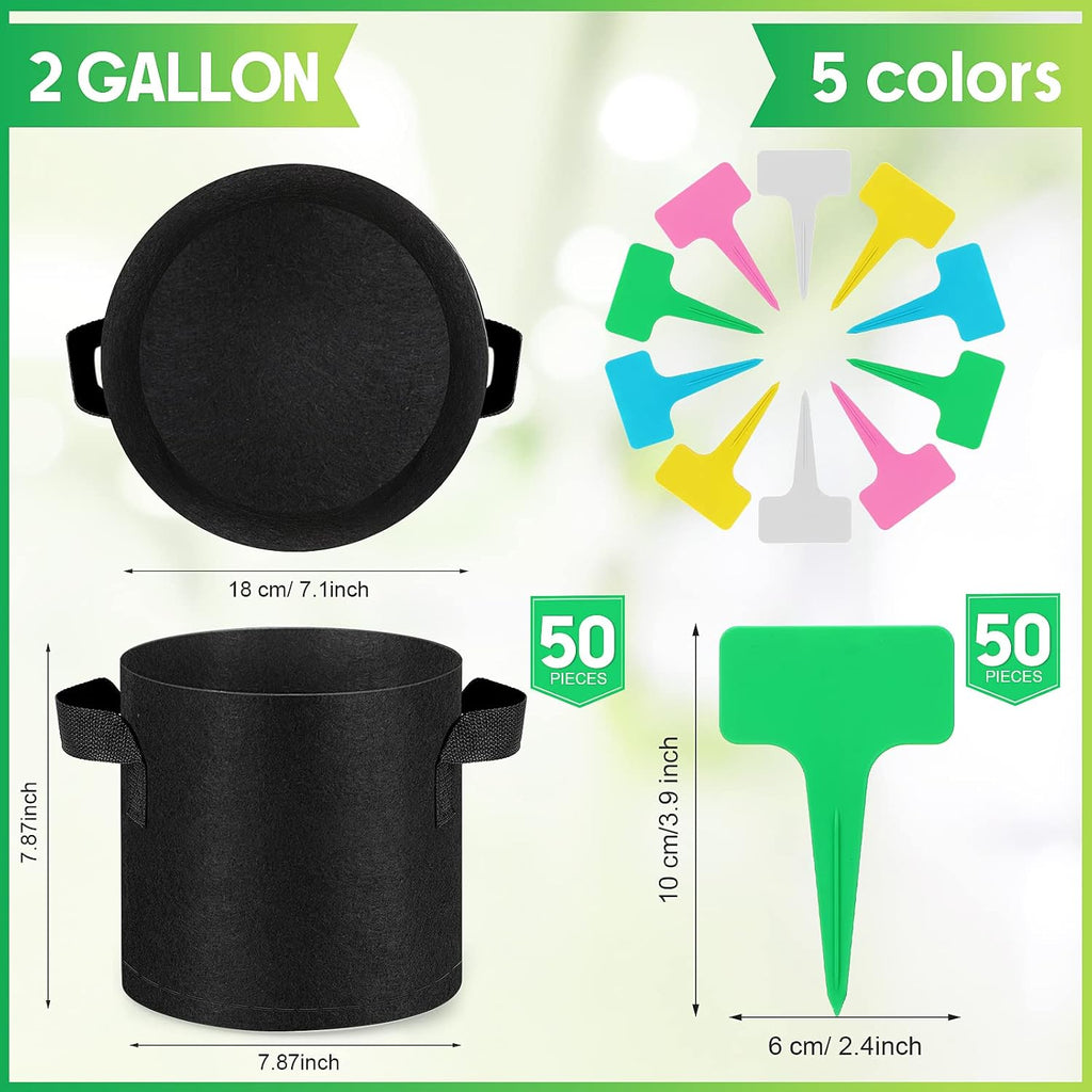 Nuanchu 50 Packs Grow Bags Small Aeration Fabric Pots Nonwoven Garden Bags Grow Pots Planter with 50 Pcs Plant Labels