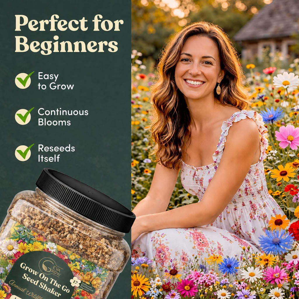 Wildflower Seed Shaker – Annual Mix by GevaGrow | 17 Variety Flower Seeds for Planting in Pots & Outdoor Gardens, Bulk