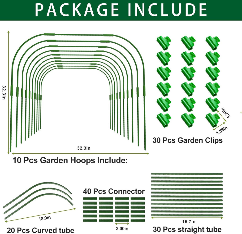 Garden Hoops for Raised beds, 10 Sets DIY Rust-Free Garden Tunnel 32.3"x 32.3" Greenhouse Hoops for Row Cover Garden