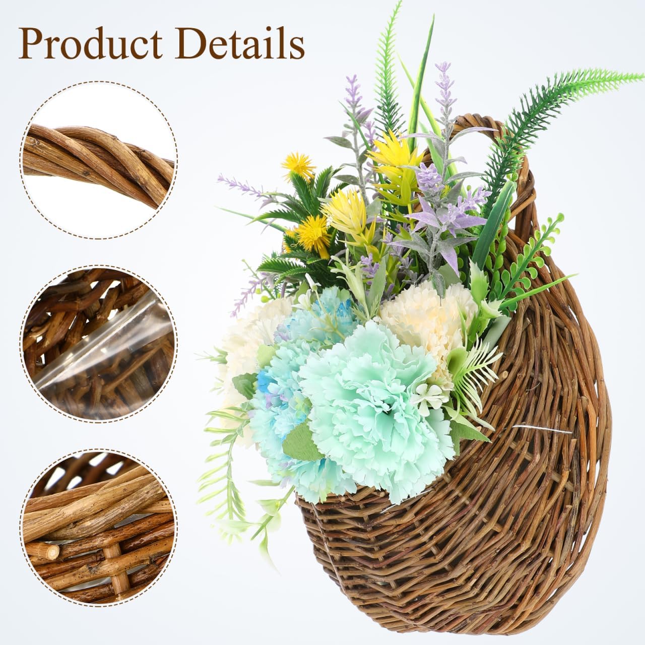 UPKOCH Natural Hanging Wicker Wall Baskets for Plants, 2 Pack | Planter Pockets, Two-Size Hanging Set for Home Walls