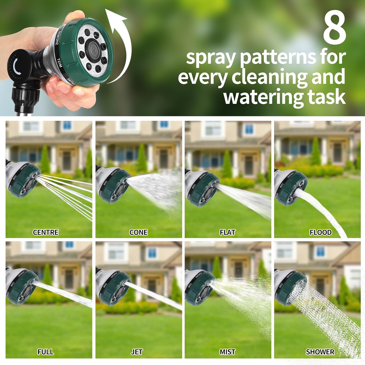 Watering Wand for Garden Hose, 24 Inch, 8 Spray Patterns, Garden Hose Nozzle with Thumb Flow Control, Adjustable Water