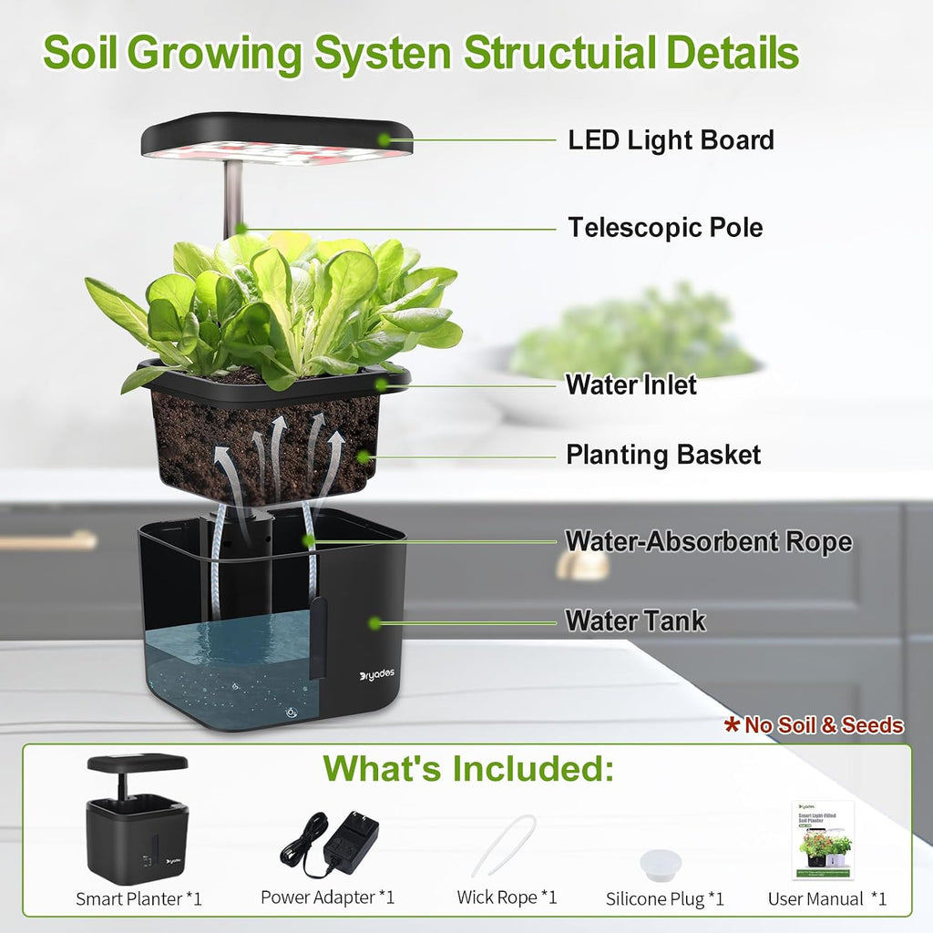 Indoor Garden Growing Systems Self-Watering Plant Pot Smart Gardening System with 17 Watts LED Grow Light Auto Timer