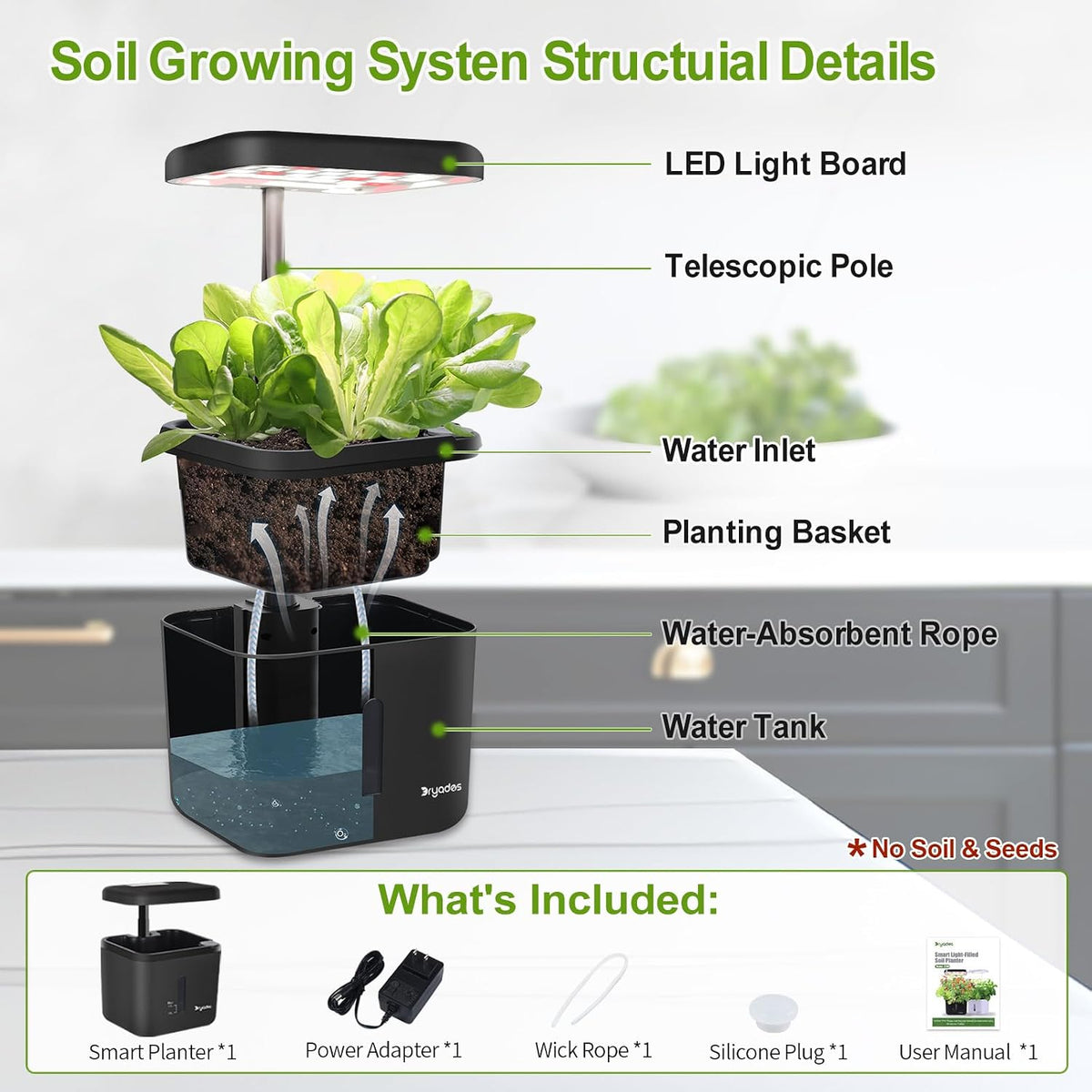 Indoor Garden Growing Systems Self-Watering Plant Pot Smart Gardening System with 17 Watts LED Grow Light Auto Timer