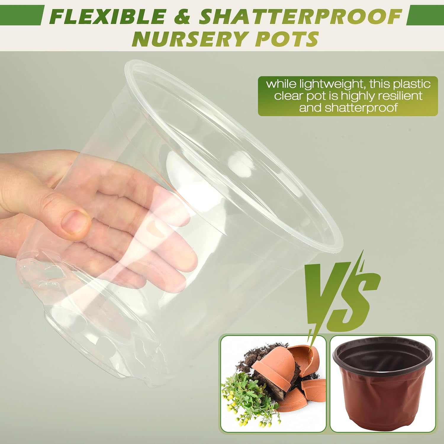 4/6/8/10 Inch Large Size Clear Nursery Pots for Plants, 16 Pack Plastic Plant Pots with Drainage Holes, Durable