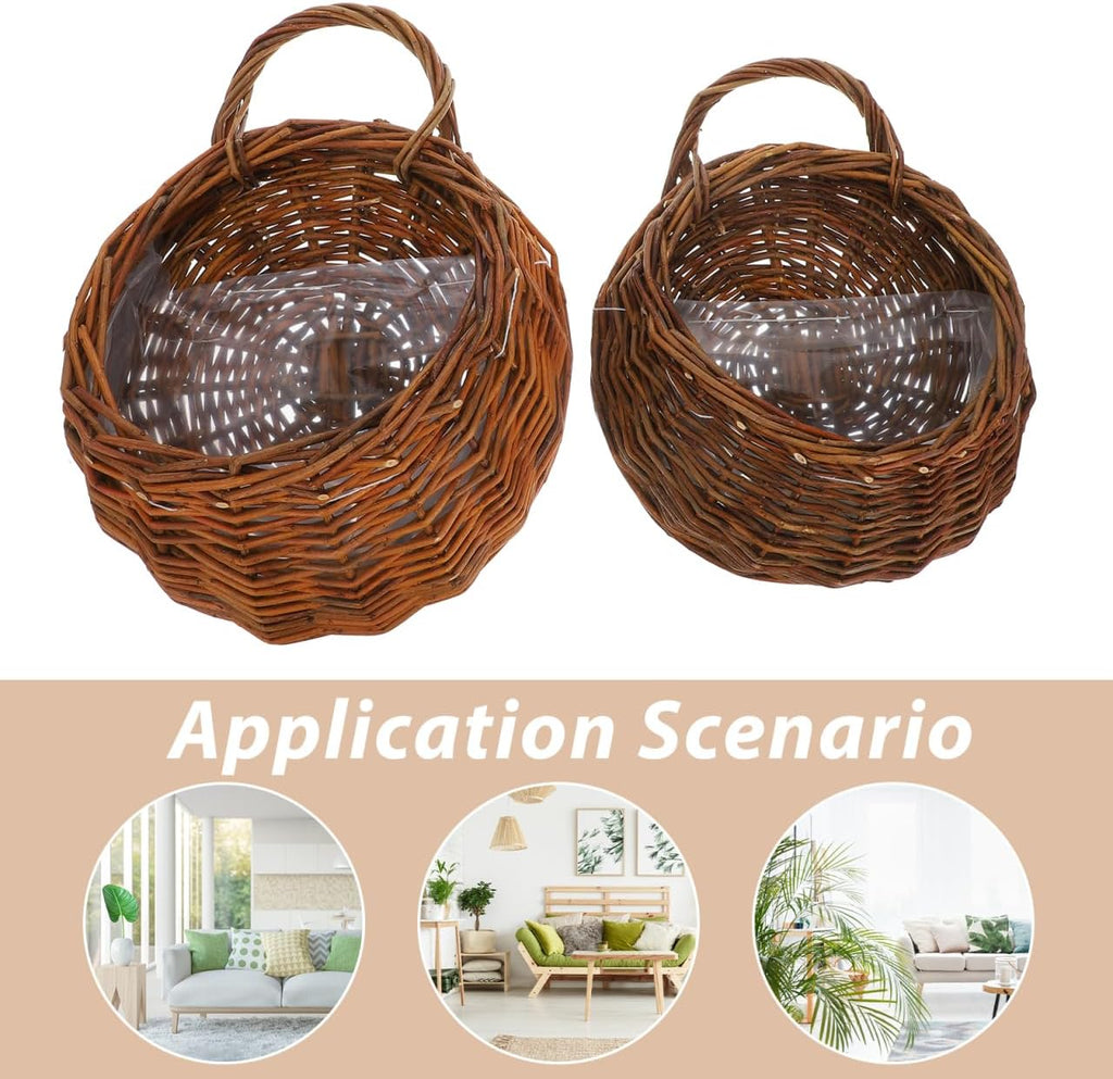 UPKOCH Natural Hanging Wicker Wall Baskets for Plants, 2 Pack | Planter Pockets, Two-Size Hanging Set for Home Walls