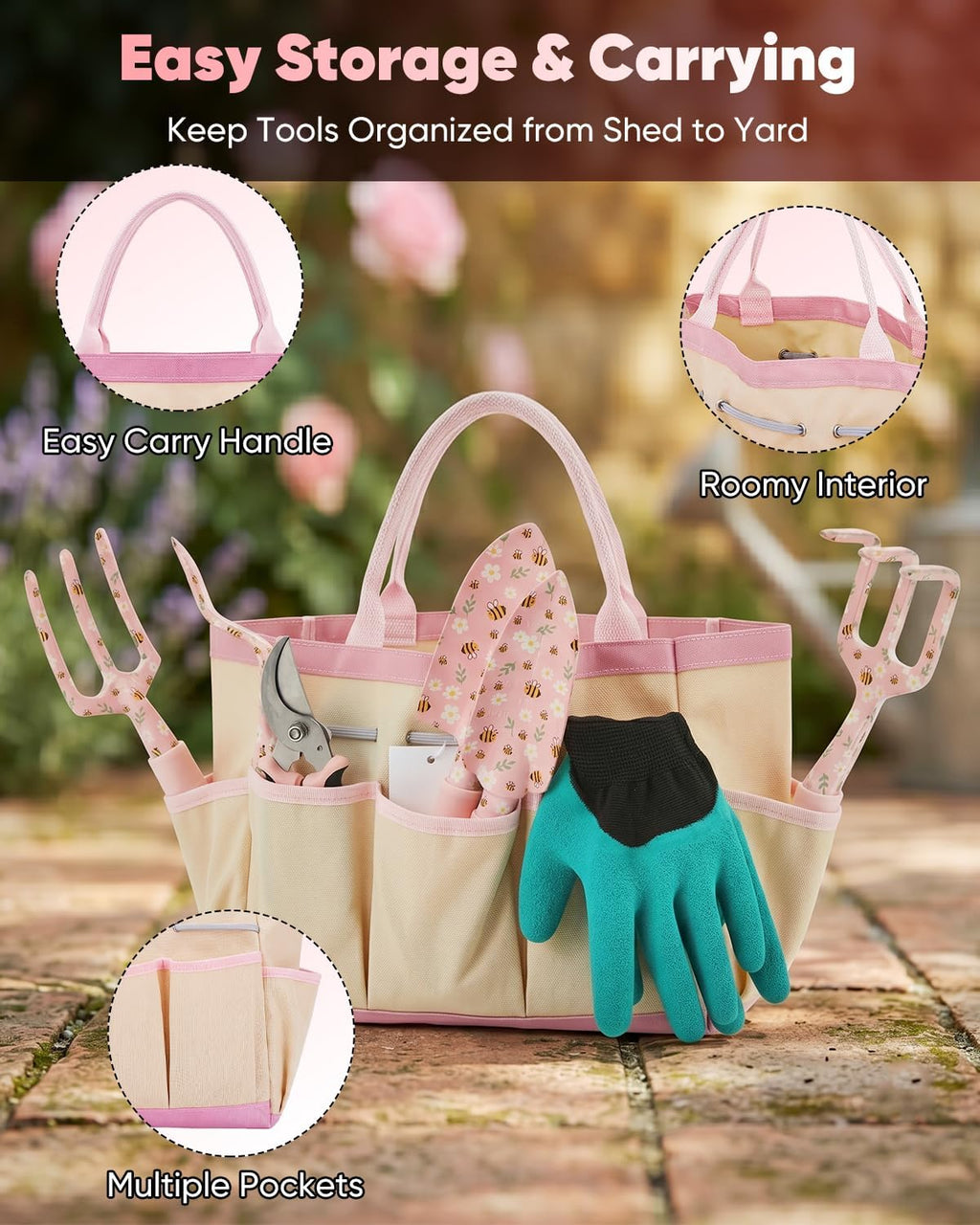 Garden Tool Set Gardening Tools - Heavy Duty Aluminum Tool Kit with Non-Slip Handle, Gardening Gloves and Tool Bag for
