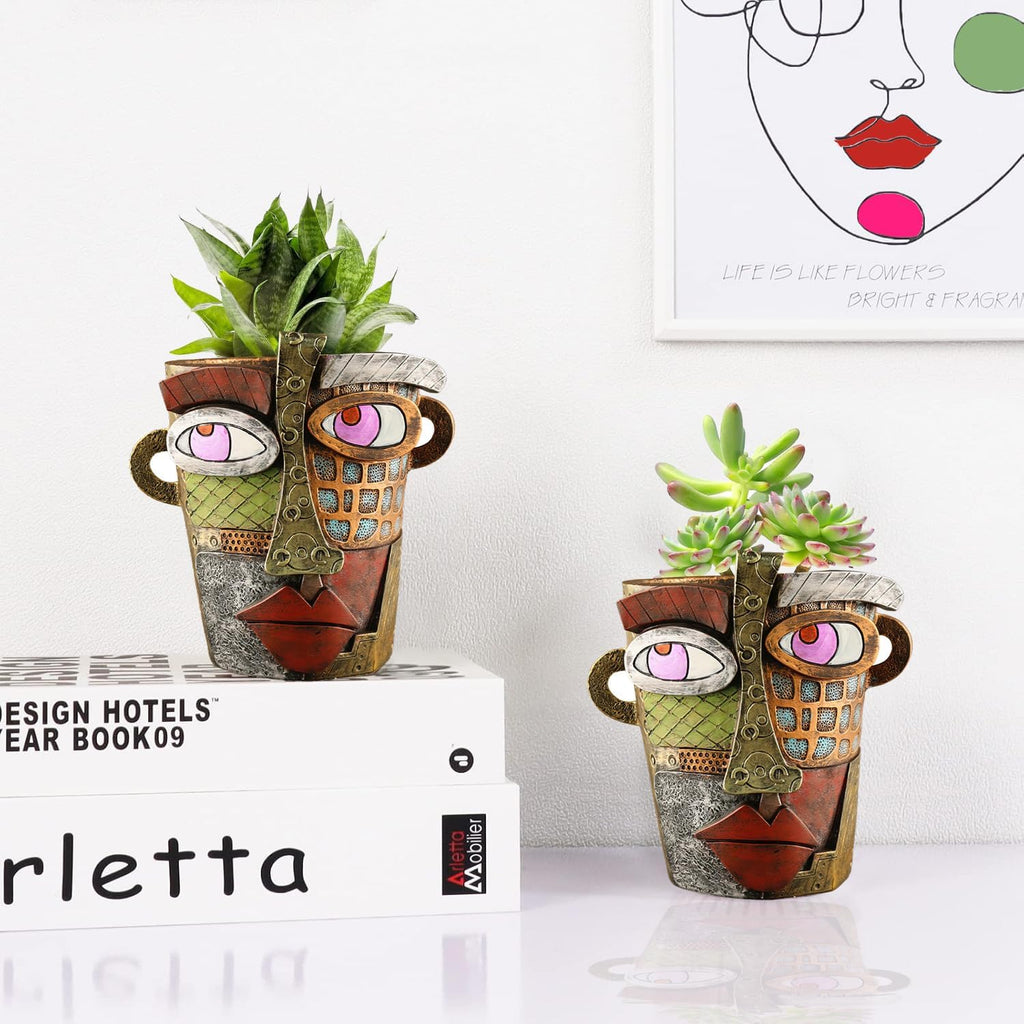 Abstract Face Flower Pots Head,Creative Inspiration Succulent pots,Head Planter with Drainage Hole,Colorful Plant Pots
