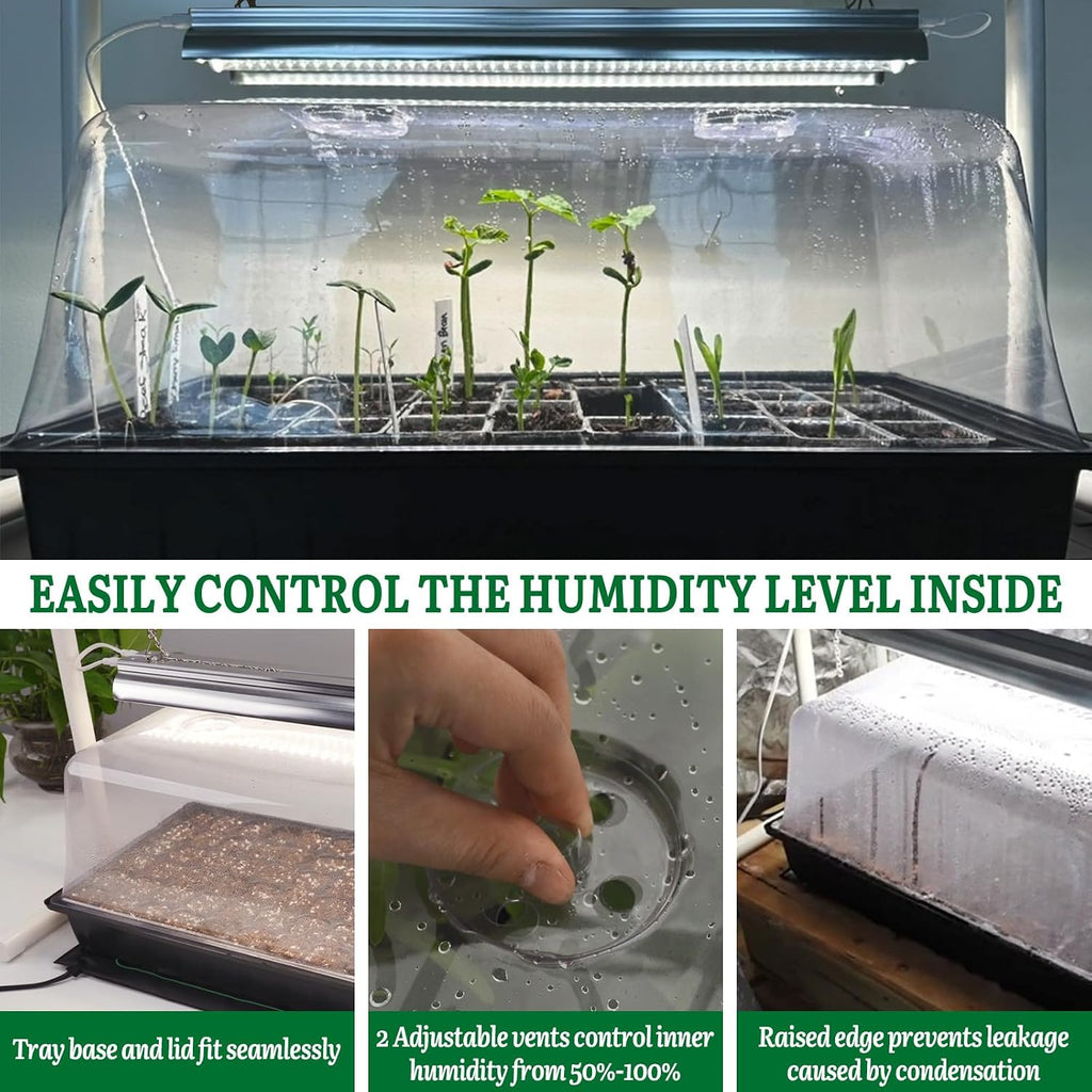 SOLIGT 1020 Size Seed Starter Kit with Grow Light and Heat Mat | 7" Humidity Dome, 6x12 Cell Seed Starter Tray