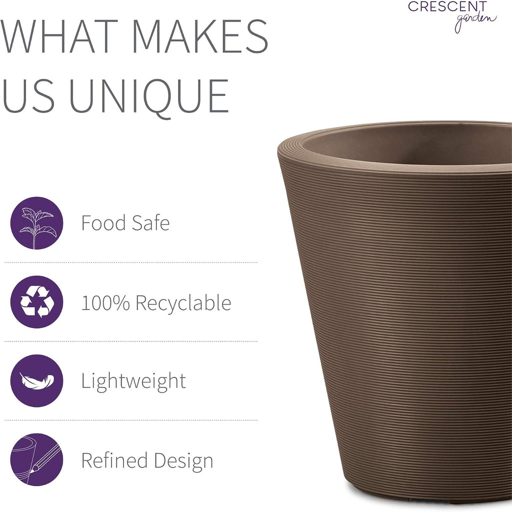Crescent Garden Madison Planter– Weather-Resistant, Double Walled Indoor/Outdoor Plant Pot with Drain Hole – Durable