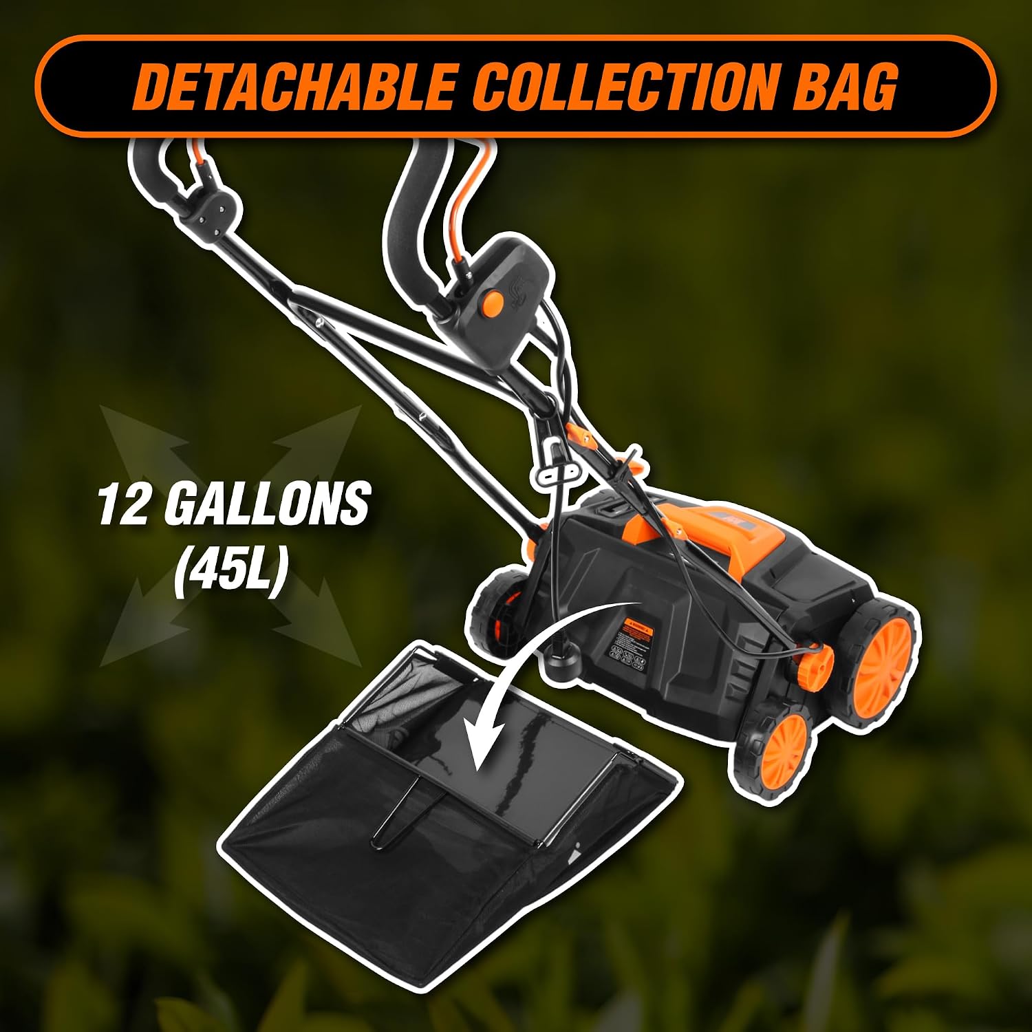 WEN 15-Inch 13-Amp 2-in-1 Electric Dethatcher and Scarifier with 12-Gallon Collection Bag (DT1315)