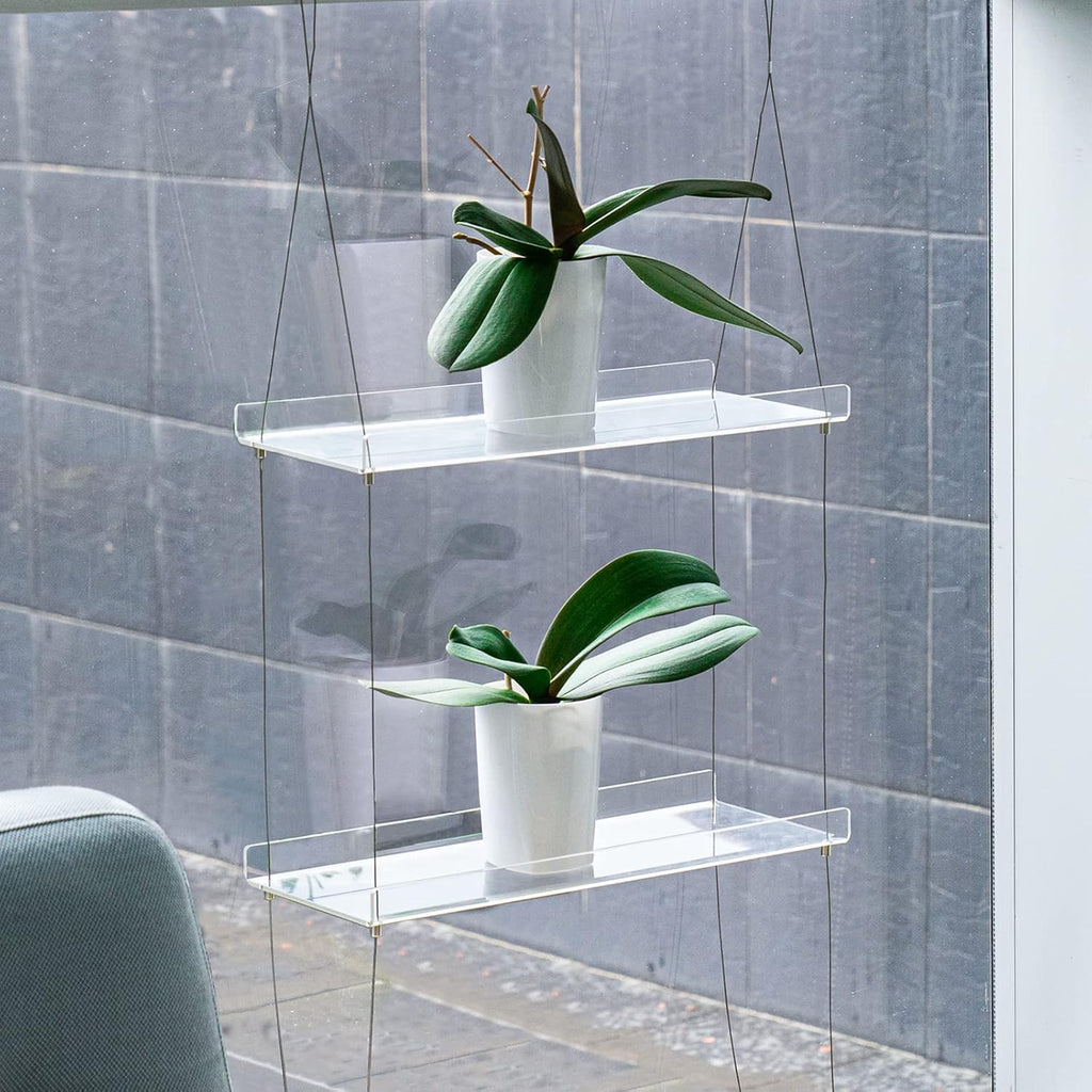 Sumerflos 2-Tier Acrylic Window Boxes Plant Shelves for Window of Kitchen, Bedroom, Living Room, 16 Inch Wall Flower