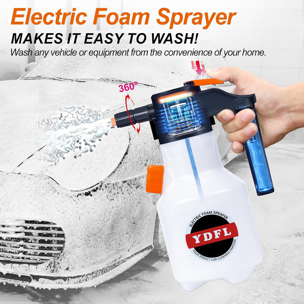 Electric Foam Sprayer,2L Pump Sprayer, Pressurized Sprayer with Charge for Home, Garden and Car Beauty and Cleaning